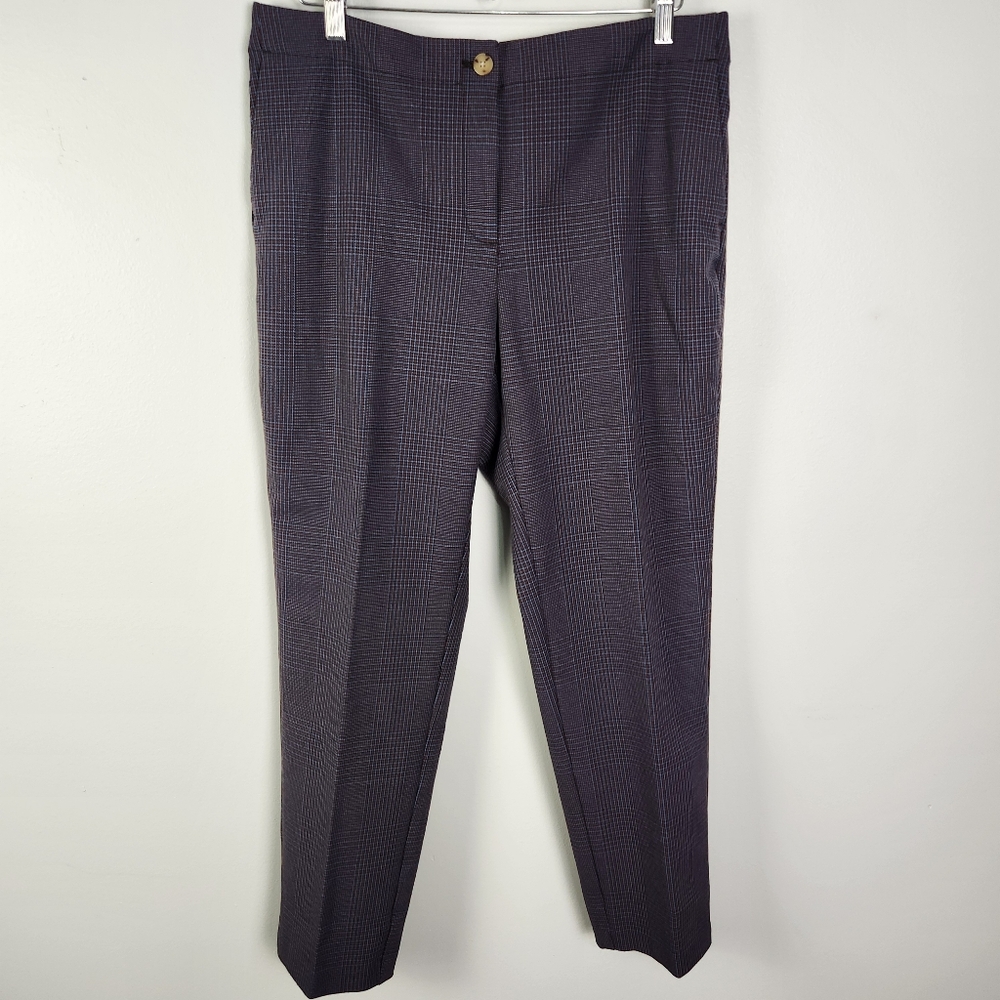 NWT J. Jill Blue And Burgundy Plaid Mid Rise Straight‎ Leg Ankle Pants (12) #696
